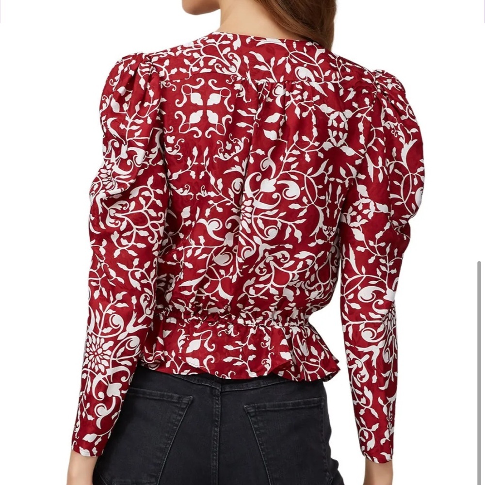 The Kooples Red v-neck blouse with botanical pattern - Picture 2 of 10
